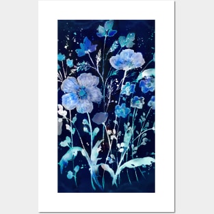 Blue Cyanotype floral Posters and Art